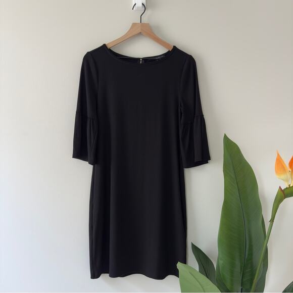 White House Black Market Bell Sleeve Sneaker Dress Classic Black Solid zip back - Picture 1 of 9